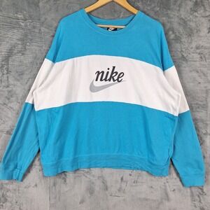 Nike Shirt Mens XXL Blue Colorblock Crewneck Swoosh Casual Athletic Athleisure